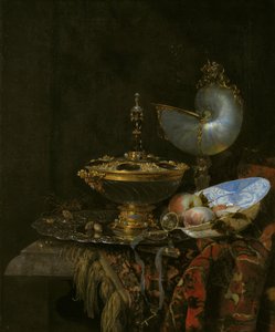 Pronkstilleven met Holbein Kom, Nautilusbeker, Glazen Beker en Fruitschaal